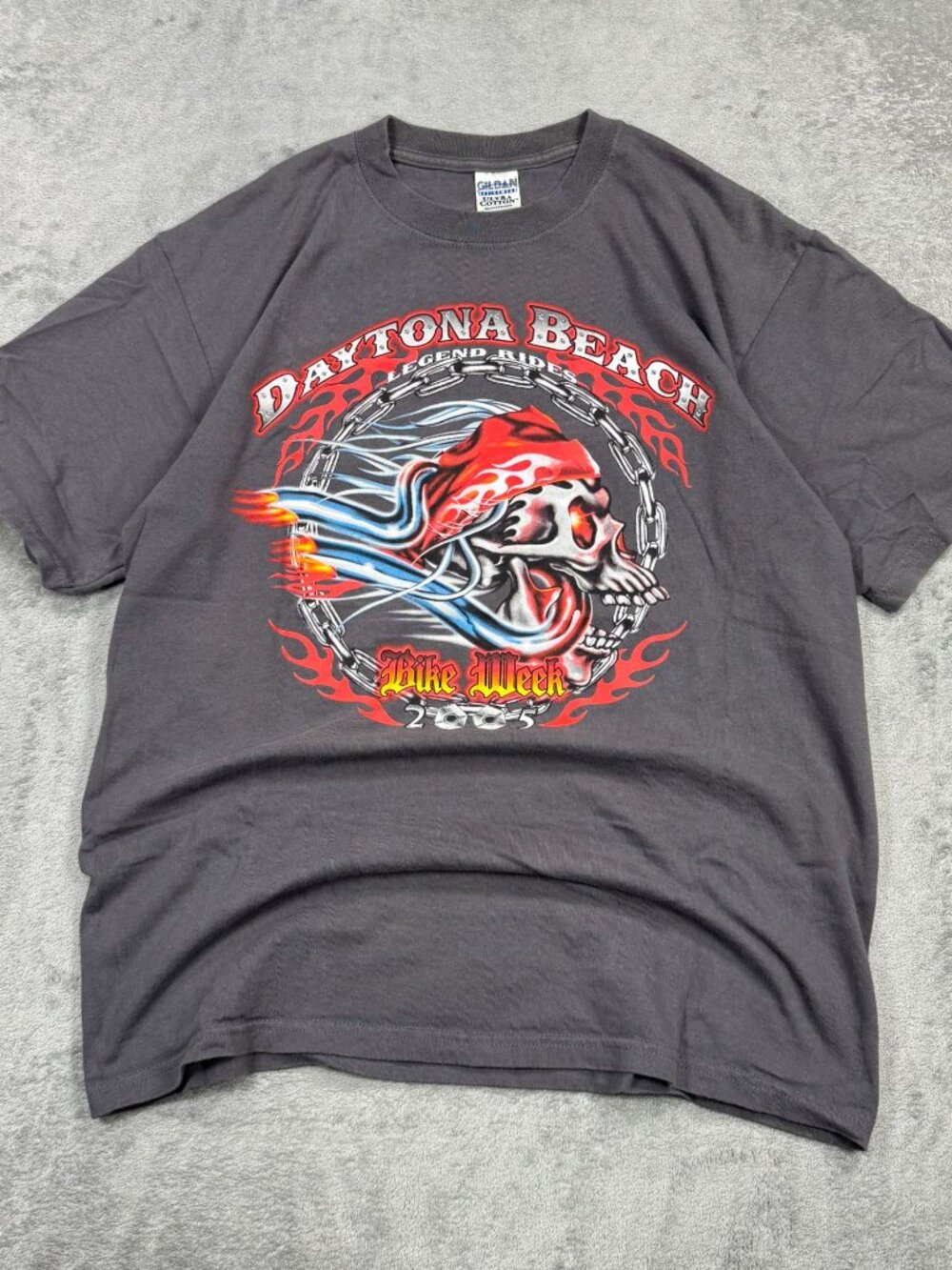 Vintage 2005 Daytona Beach Bike Week Gray Skull T-Shirt Mens L Moto Biker Grunge
